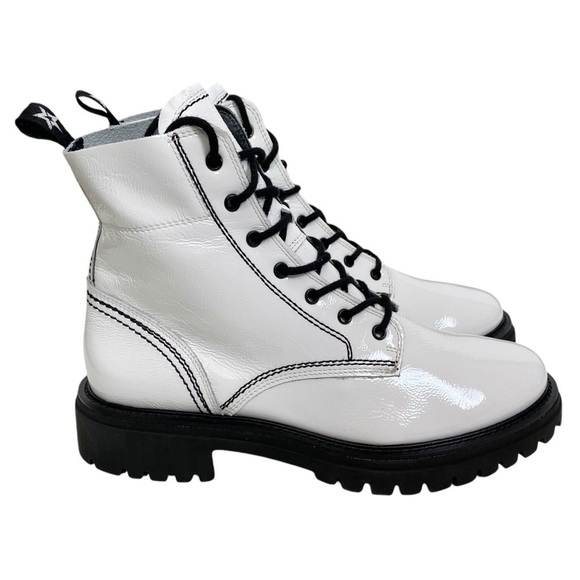 New! Paul Green White Combat Patent Boots Moto - Picture 1 of 7